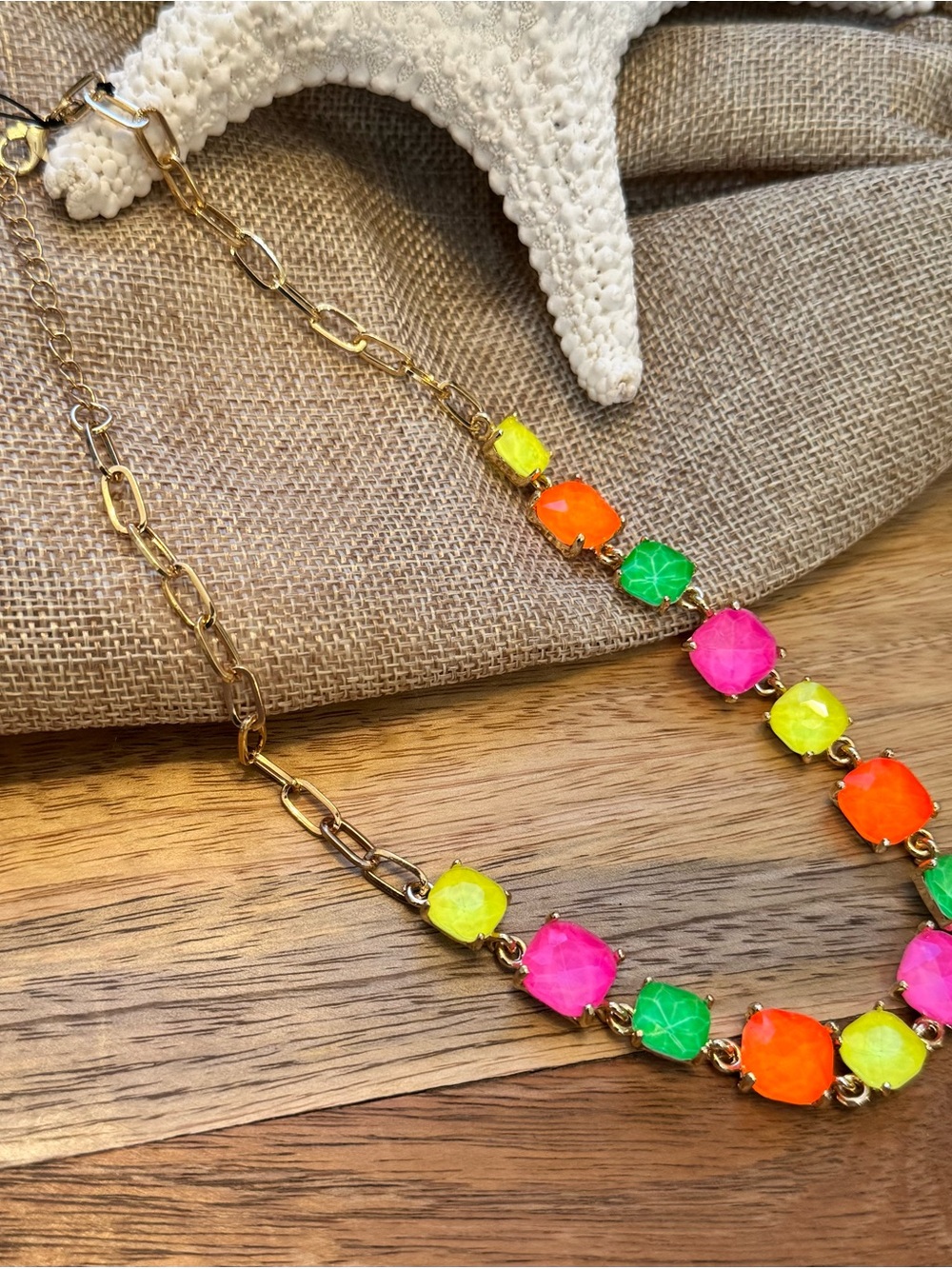 Gold Tone Neon Multi-Color Gemlink Statement Necklace- nwt - Picture 2 of 3